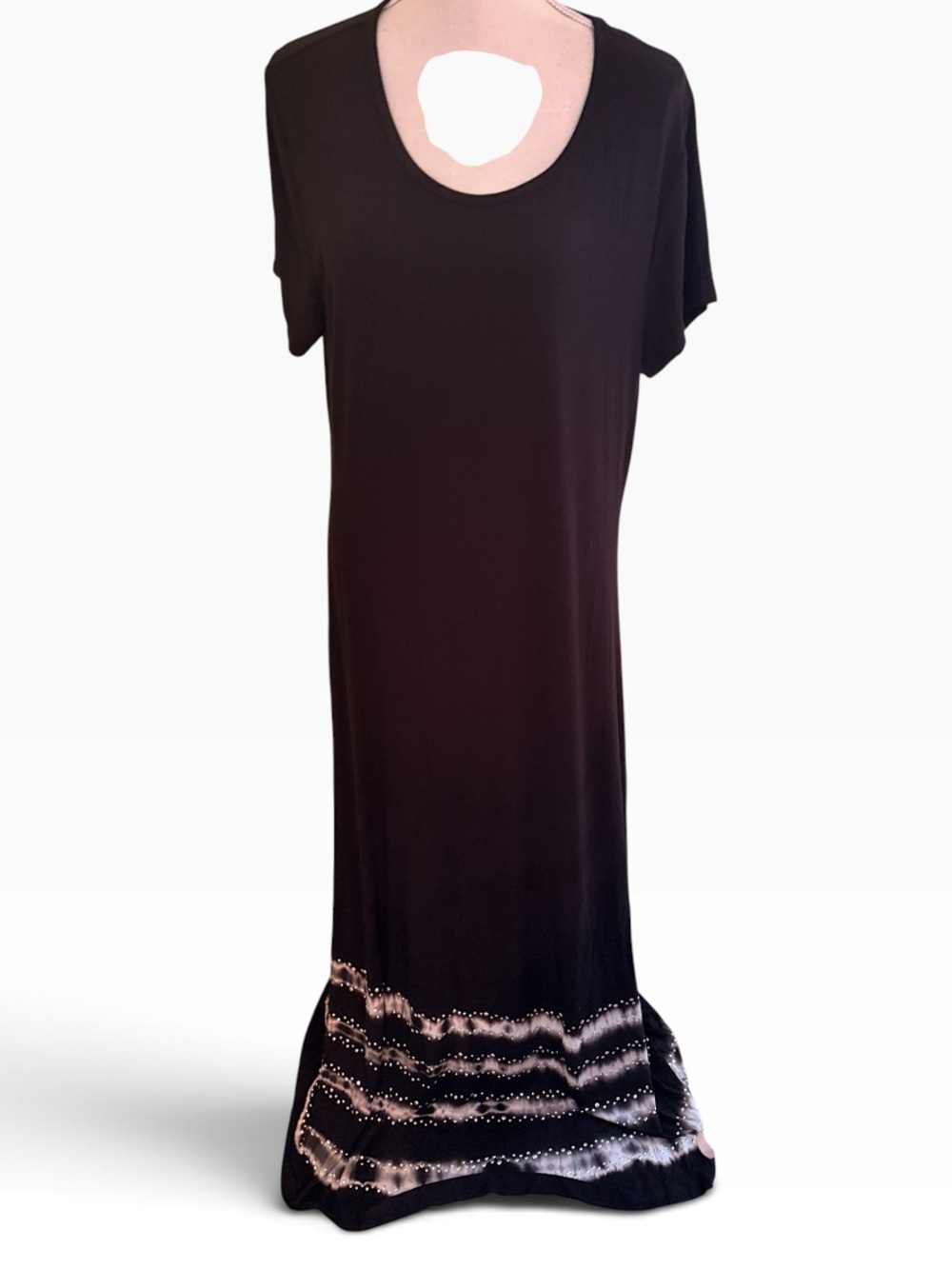 Cruise Wear and Co Black Short Sleeve Maxi Dress with Tie Dye Studded Hem XXXL